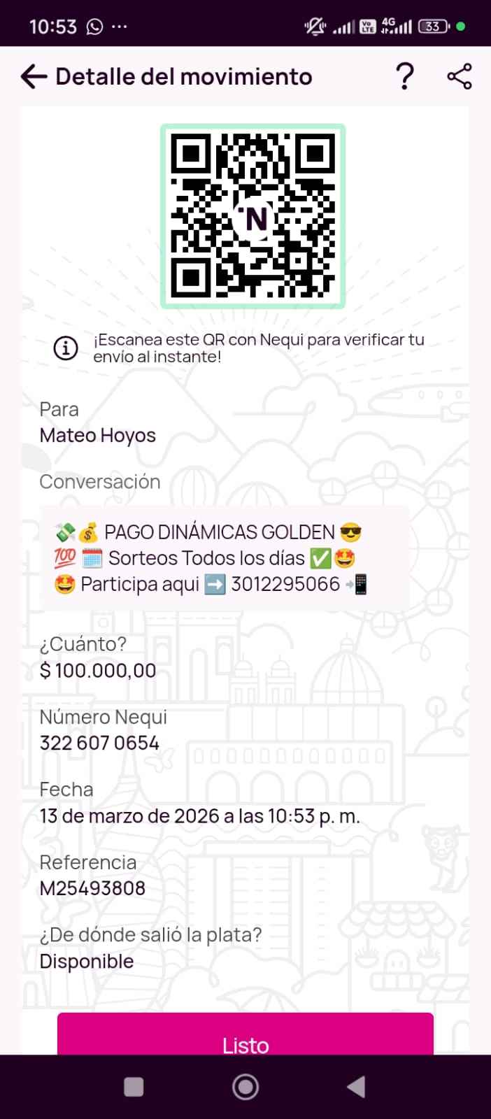 Pago realizado a ganador